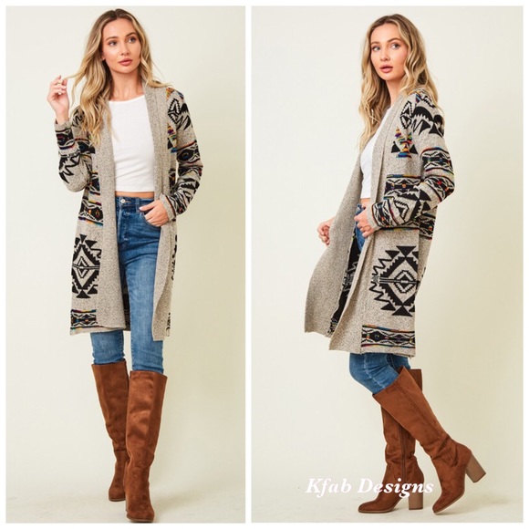 ❤️LAST 1 Aztec Rainbow Jacquard Long Sweater Cardi - Picture 3 of 8